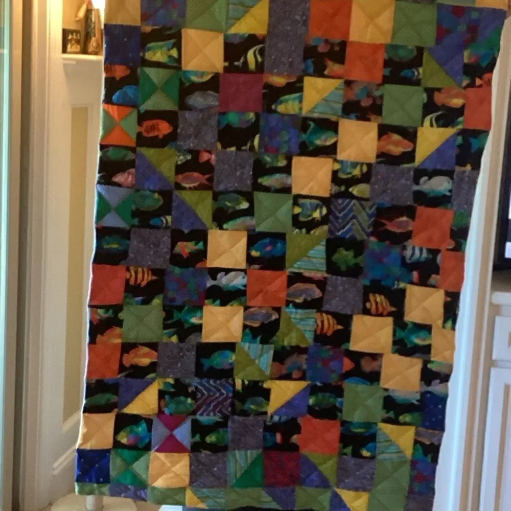 NWT. Hand Crafted Gone Fishing Quilt